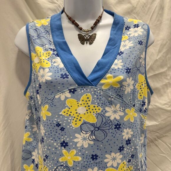 y2k floral sleeveless baby tee blue yellow daisy print tank top - Picture 3 of 7